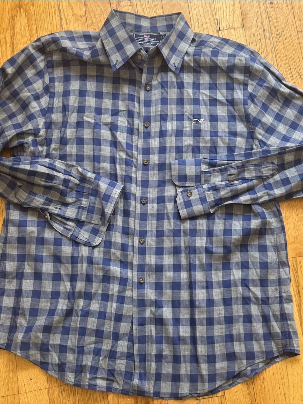 Vineyard Vines Blue and Gray Plaid Long-Sleeve Button-Down Shirt